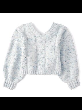 Place Light Blue Speckled Cable Knit V-Neck Sweater